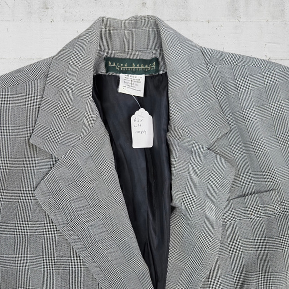 80s Vintage Gray Houndstooth Plaid Harve Benard Single Breasted Blazer Size 16 - Picture 2 of 10